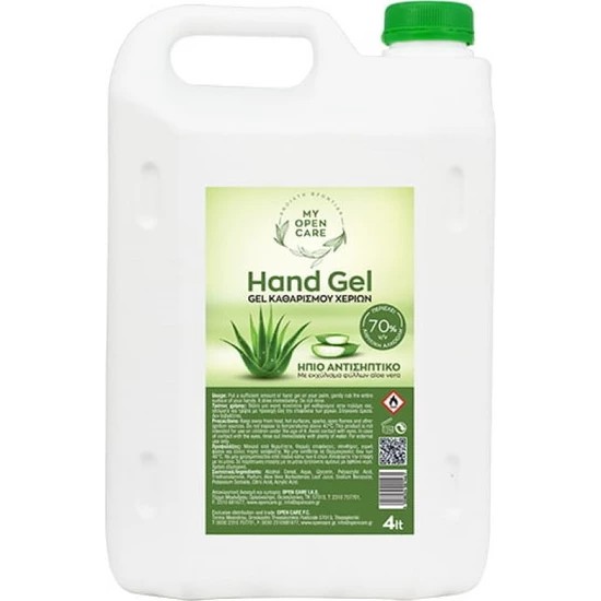 Αντισηπτικό Gel Με Εκχύλισμα Φύλλων Aloe Vera Open Care 70% 4Lt